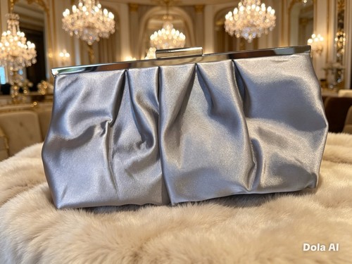 Silver satin ruched - ruched, bag
