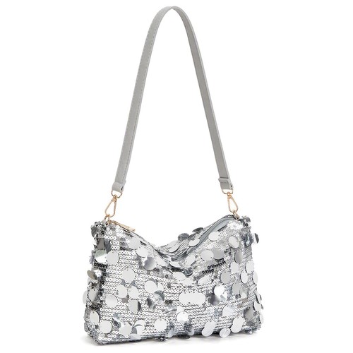 Silver sequin evening clutch - silver,