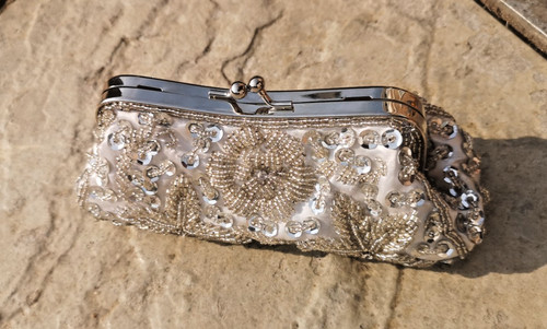 White beaded evening clutch - white,