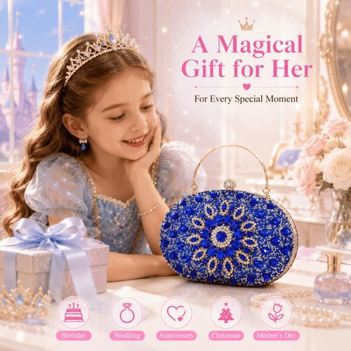 Blue rhinestone clutch bag - clutch,