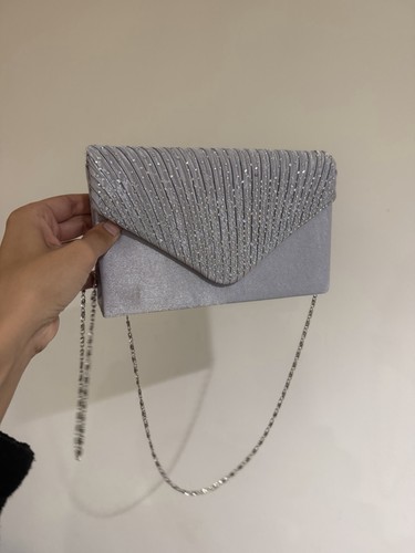 Silver satin diamanté clutch - silver,