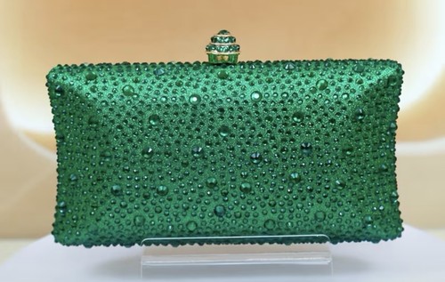 Green crystal beaded evening - green,
