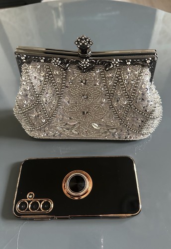 Beaded clutch bag silver - beaded,