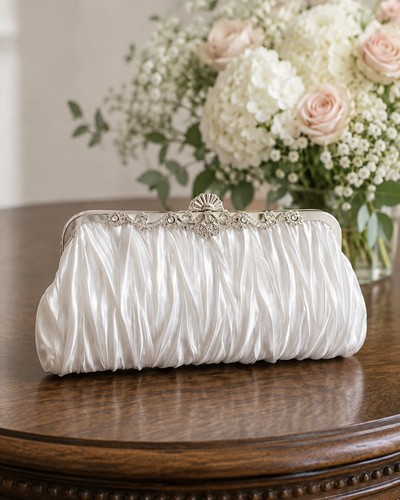 White ladies pleated clutch - white,