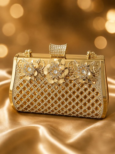 Gold crystal women clutch - gold, women's