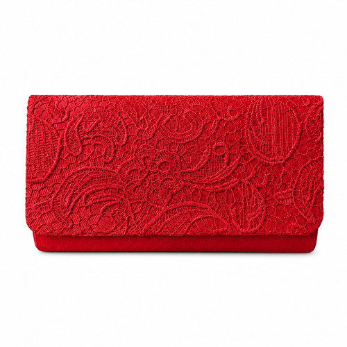 Red lace evening clutch bag - red,