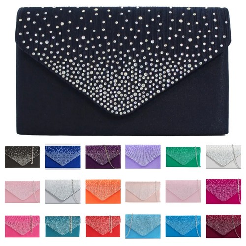 Ladies satin diamante clutch - satin,
