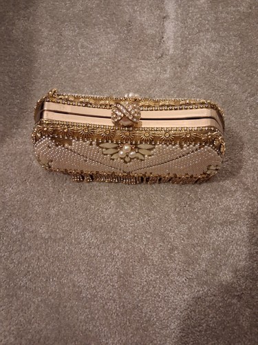 Gold pearl beaded clutch bag - beaded, bag/