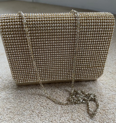Gold rhinestone clutch bag - clutch,