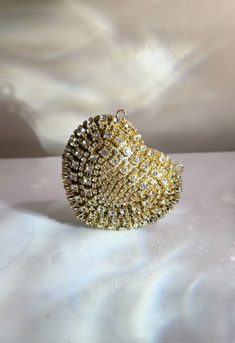 Gold rhinestone heart evening - gold,