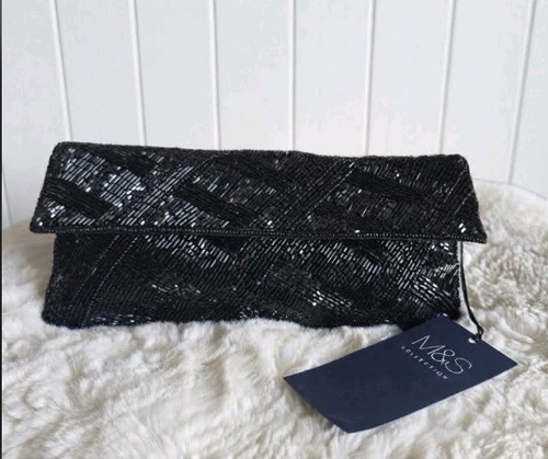 Black beaded clutch purse - black,
