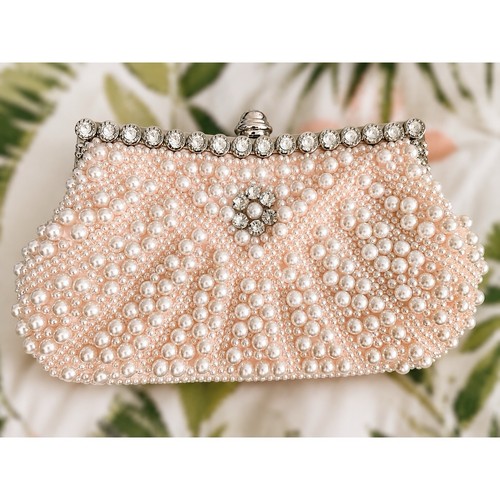 Blush pink pearl beaded clutch - blush,